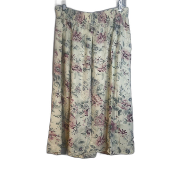 Lee David Vintage Cream Floral Cottage Core Midi Skirt Rayon Twee Coquette Sz LG - Picture 2 of 8